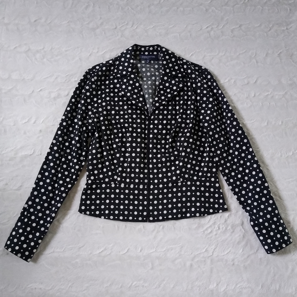 Jones New York Polka Dot Zip Up Cotton Blazer Jacket